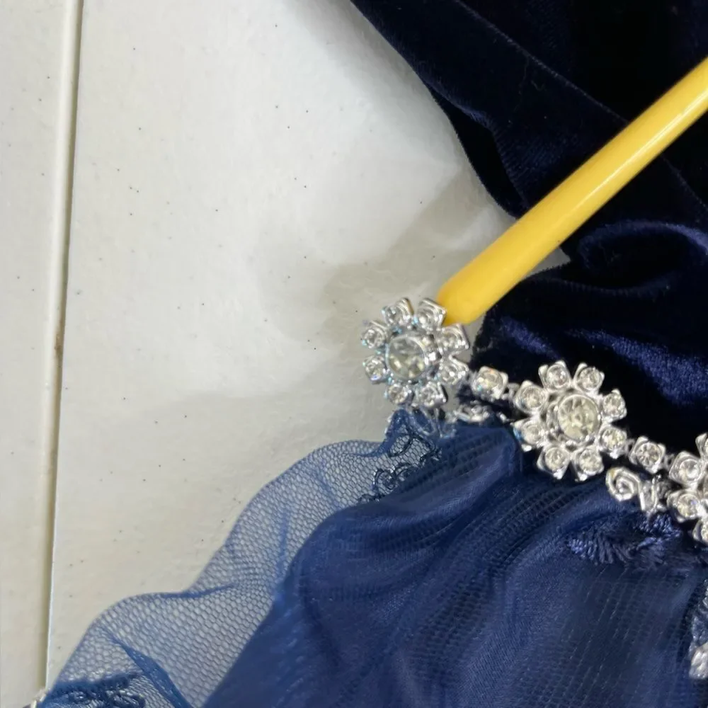 Rare Editions Navy Blue Velvet Lace Rhinestone Dress Bottom Set Girls 6-9 Months